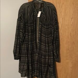 Anthropologie Black and Gray Bishop Sleeve Dress